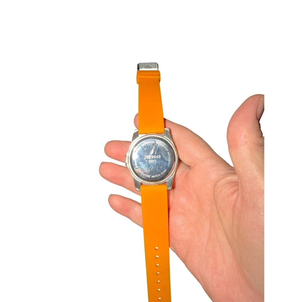 Bright Orange Accutime‎ Quartz Watch Silicone Band Analog Casual Sporty Style